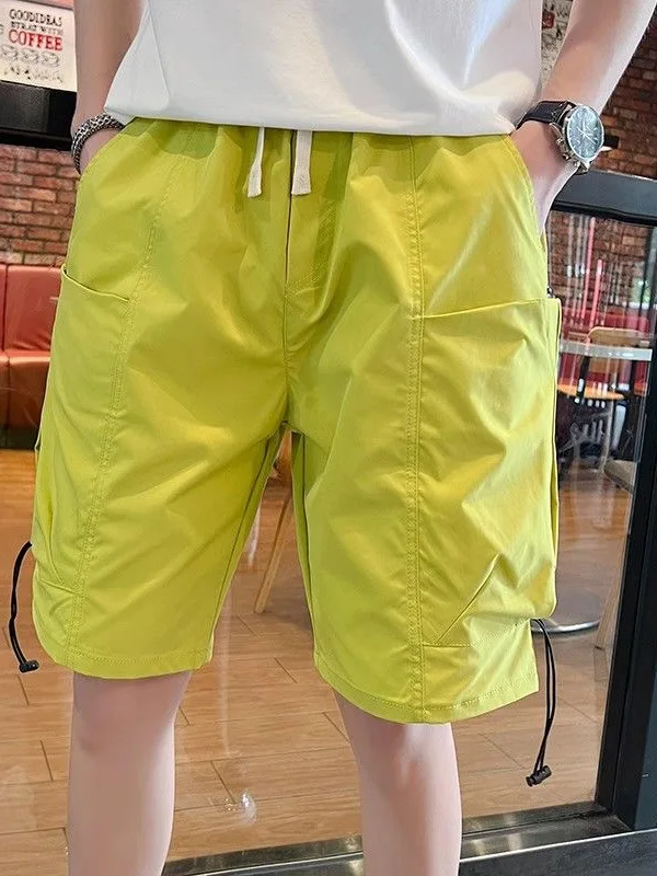 Men's Summer Qui Dry Five-Quarter Workwear orts Breathable American Straight Leg Beach Trousers Faionable Casual Pants