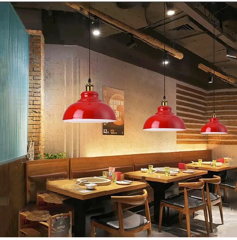 American Retro Red Pendant Lamp Led E27 Industrial Style Lighting Hot Pot Barbecue Modern Iron Art Restaurant Decor Lighting