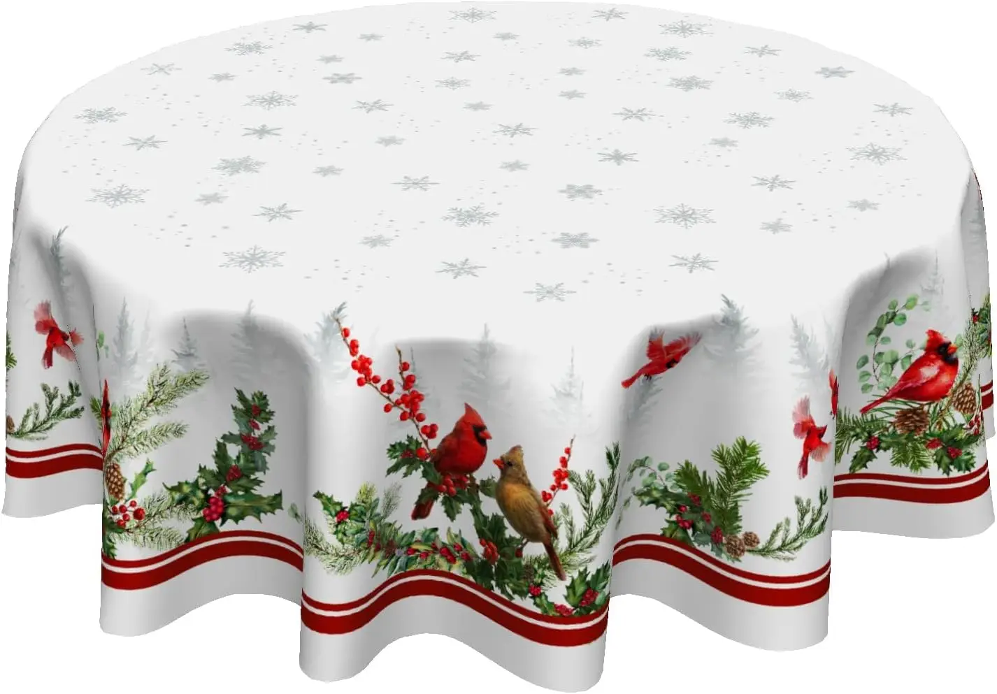 Winter Snow TableclothRed Red Birds and Tree Round Tablecloth 60 Inch Christmas Witer Red Table Cloth for Kitchen Decor