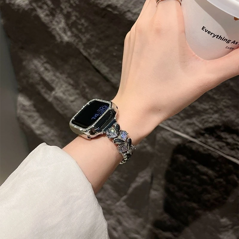 Fashion Bling Diamond Strap for Apple Watch S10 S11 iWatch Luxury Heart Zircon Band Fall Winter
