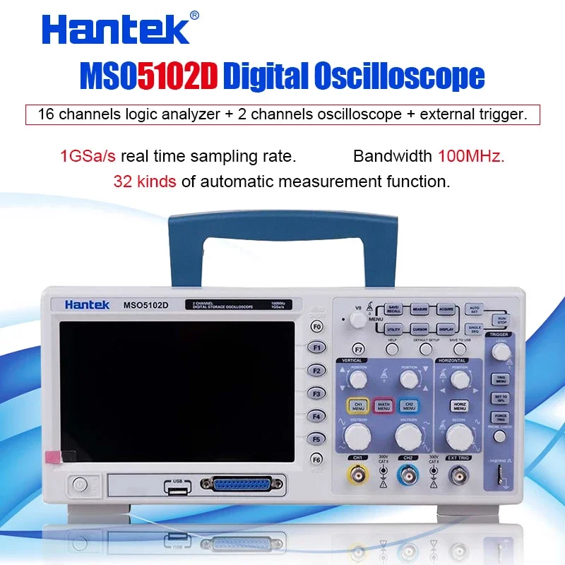 Hantek Mso5102d 100mhz Mixed Signal Oscilloscope 16 Channels Logic Analyzer 2 Channels Oscilloscope External Trigger