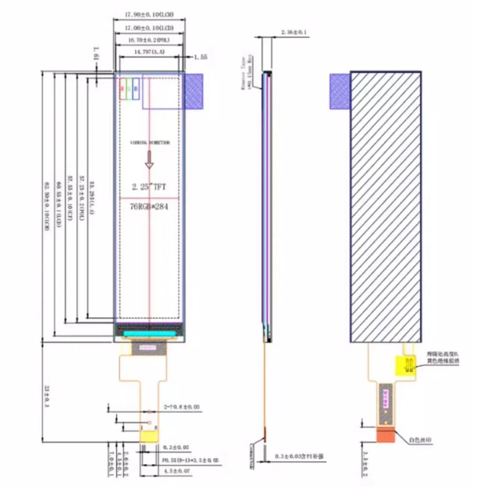 Módulo de exibição LCD TFT de 2,25 polegadas 76RGB * 284 ST7789 Driver Tela serial Interface 4SPI 4 LED branco paralelo