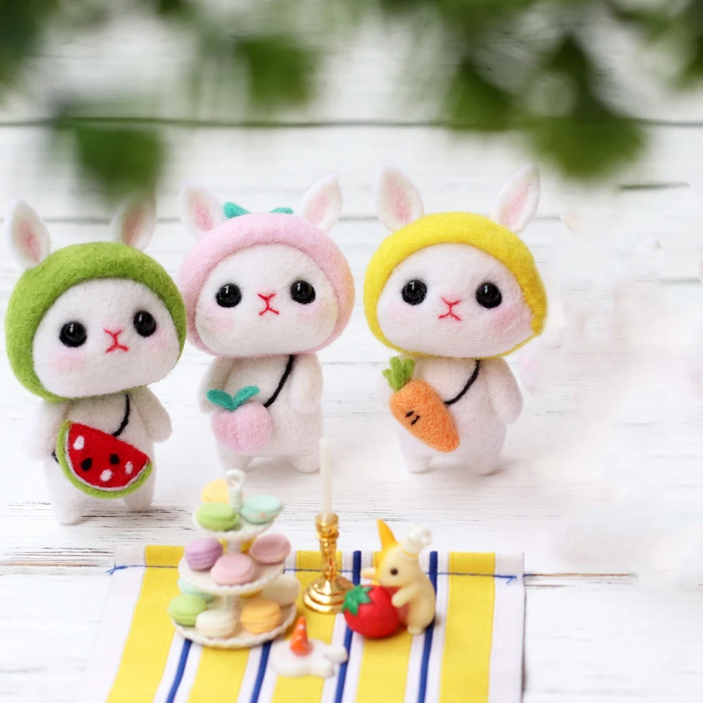 Creative Rabbit Animal Handmade Toy Doll Wool Felt Poked Kitting Non-Finished DIY Wool Felting Package