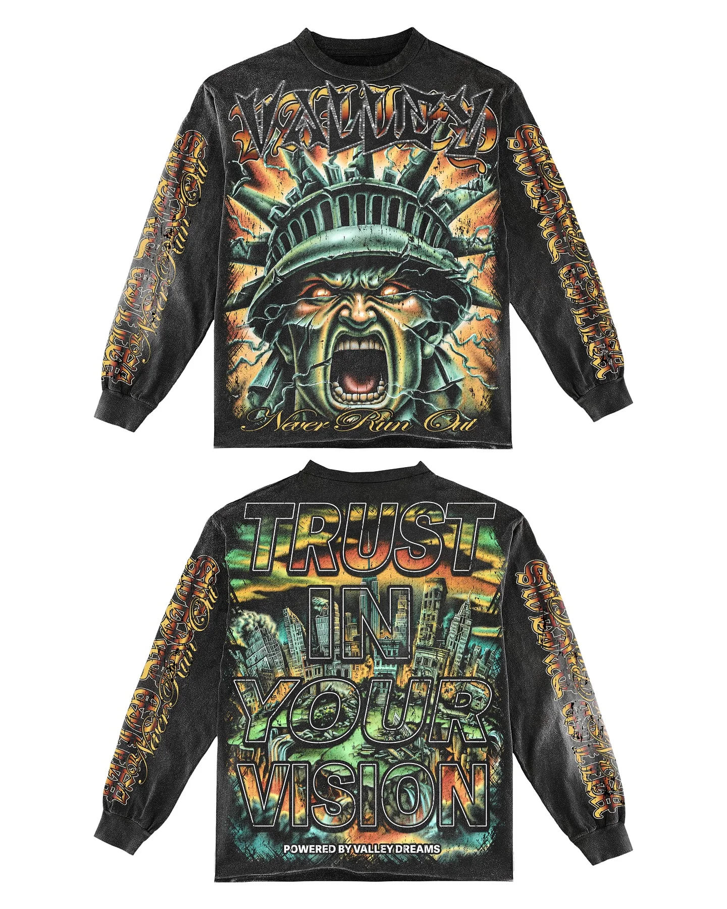 

American Abstract Graphic T Shirts Y2K Streetwear Men Oversized T Shirt Harajuku Crew Neck Black Cotton Retro Long Sleeve Tops