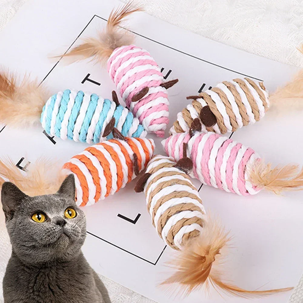 Cat Toys Ball False Mouse Pet Interactive Cat Toy Mini Funny Playing Toys for Cat with Feather Plush Mini Mouse Toy Random Color