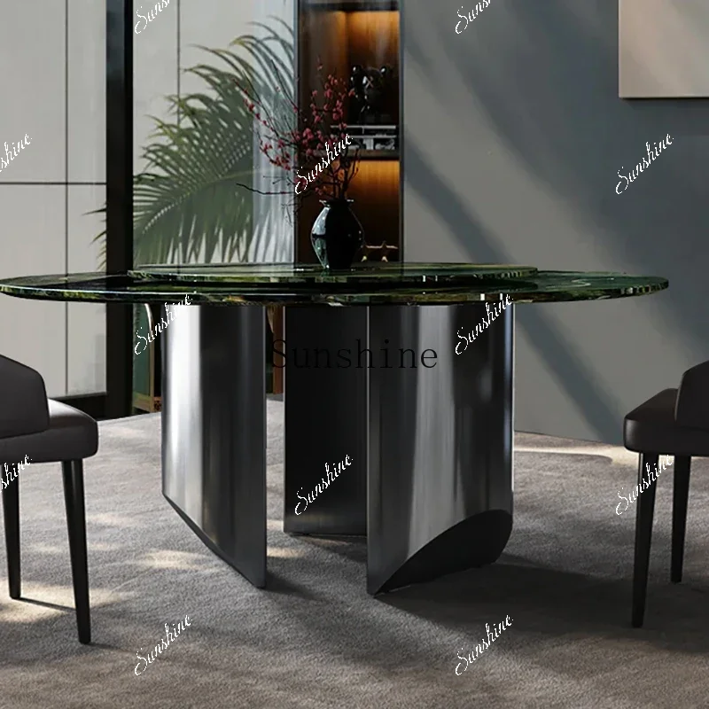 Natural avocado green luxury stone dining table Italian minimalist villa living room light luxury high senseP