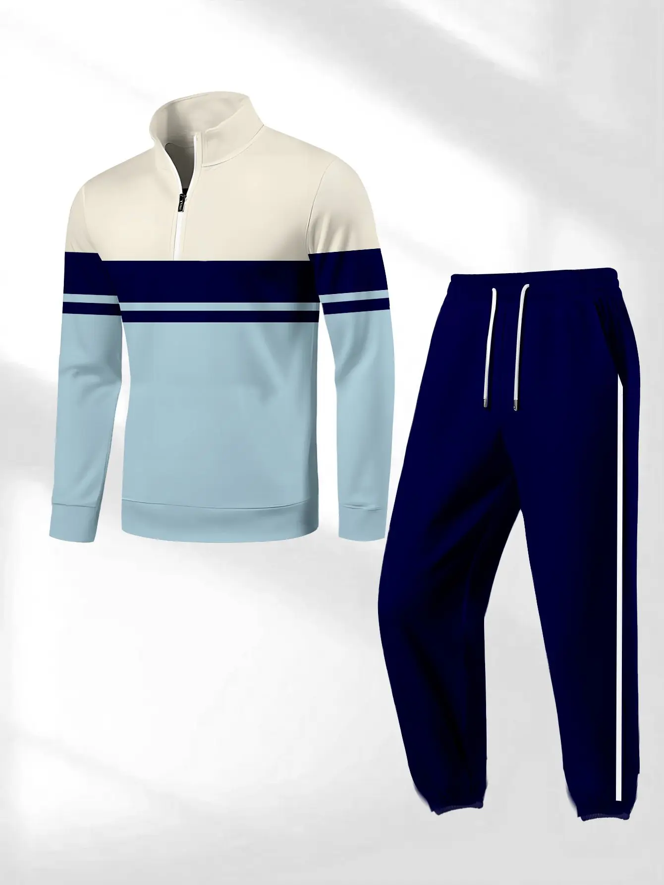 طقم مكون من قطعتين، طقم رياضي عصري للرجال من أوروبا وأمريكا بأكمام طويلة وسراويل طويلة #1