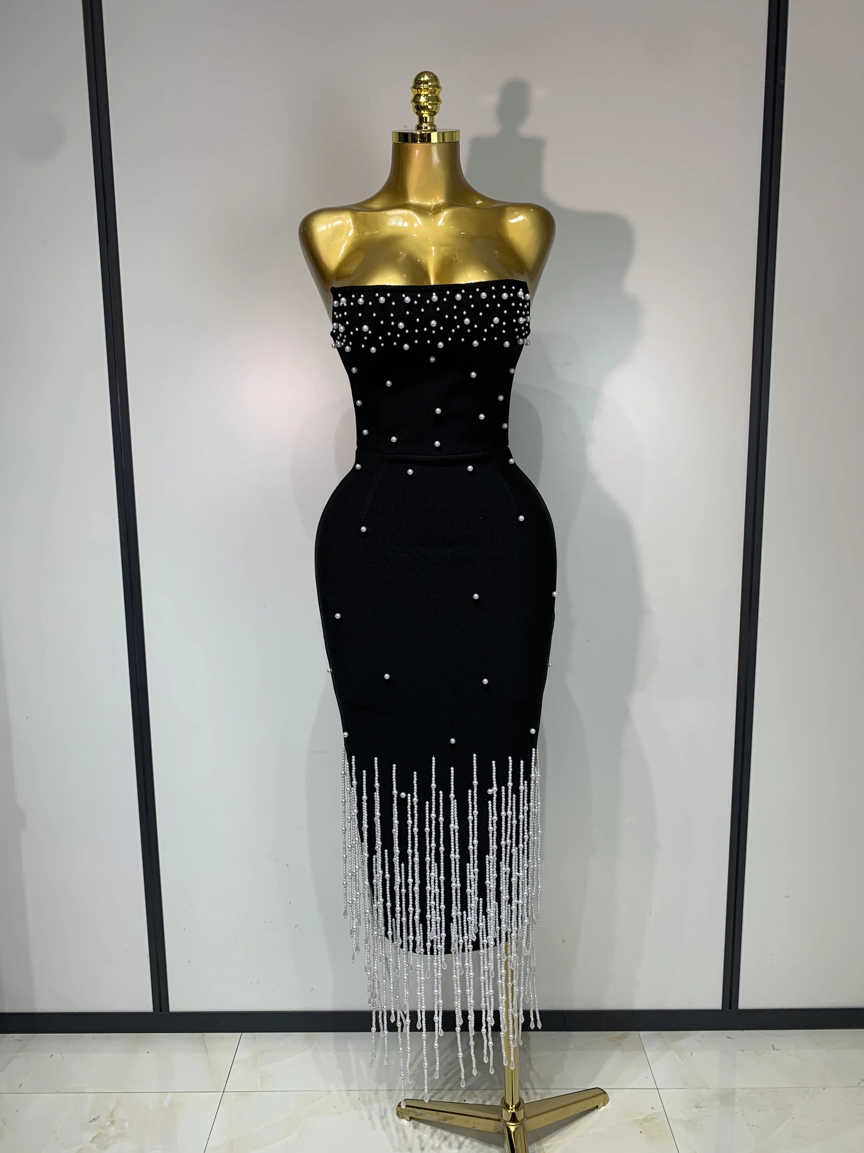 black backless bandage dress Women Sexy Strapless Pearl Beading Midi Bodycon 2026 Elegant Evening Party Birthday Prom Dress modestfashion Backless lace midi dress Style:EP09890SL Accessorize with statement earrings