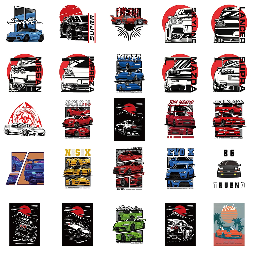 50PCS JDM Car Retrofit Racing Vintage Japanese For DIY Notebook Luggage Motorcycle Laptop Refrigerator Decals Graffiti Toys