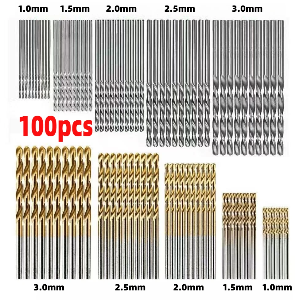 

50/100 шт. высокоскоростные стальные спиральные сверла с прямым хвостовиком, титановые сверла, подходящие для деревообрабатывающих сверлильных инструментов