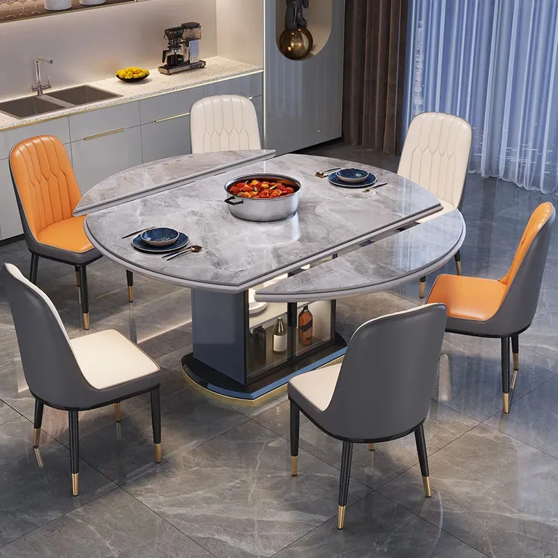 

Light luxury slate dining dining chairs home simple dining table round table retractable induction cooker storage