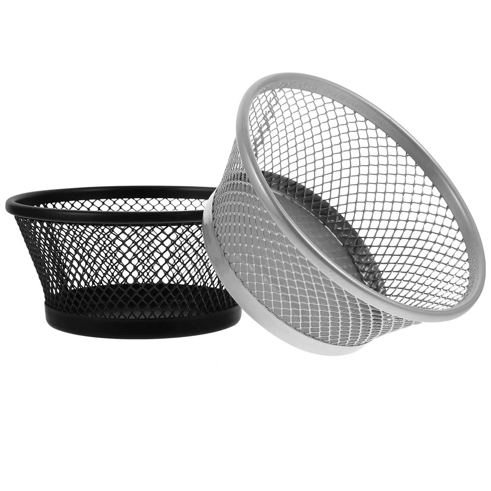 

2 Pcs Tapered Paperclip Dispenser Metal Mesh Storage Tubes Stackable Black Silver Portable Office Supplies