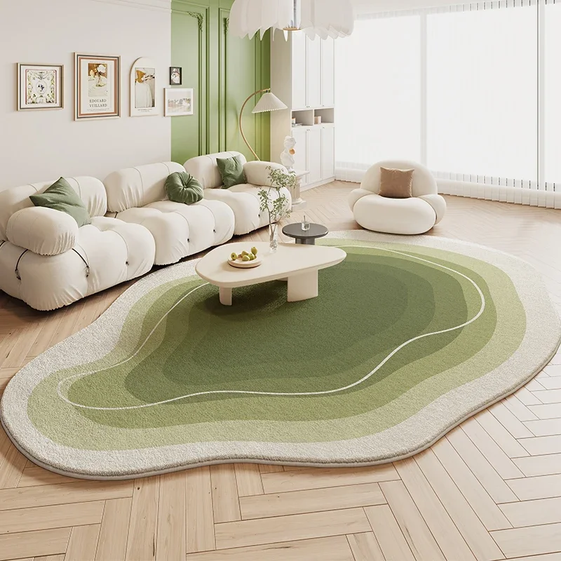 Green Cream Rugs for Bedroom Large Area Living Room Decoration Irregular Shape Carpet Soft Fluffy Lounge Rug Anti-slip Study Mat