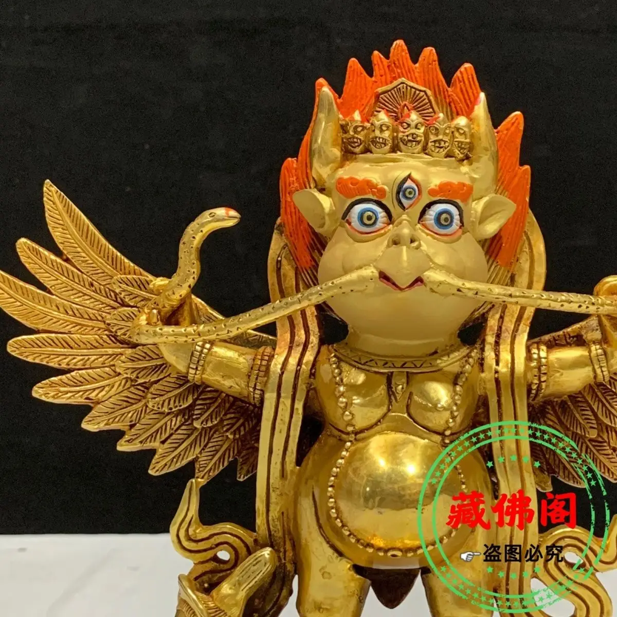 Seven inch Dapeng bird made of pure copper, finely crafted with golden wings, God of Wealth, gilded Buddha statue, home decorati