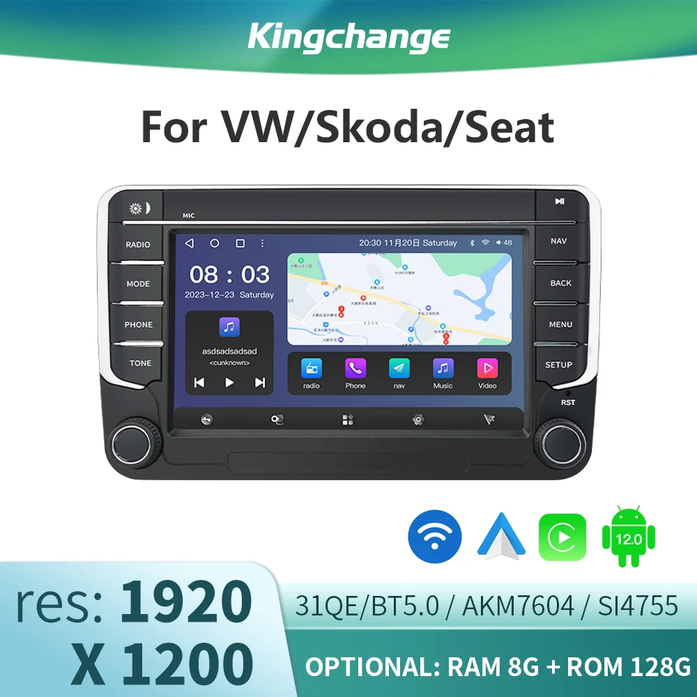 

Kingchange 7" Android 12.0 Carplay For VW / Volkswagen Skoda Octavia Golf 5 6 Touran Passat B6 Polo Jetta Car Radio GPS WiFi DSP