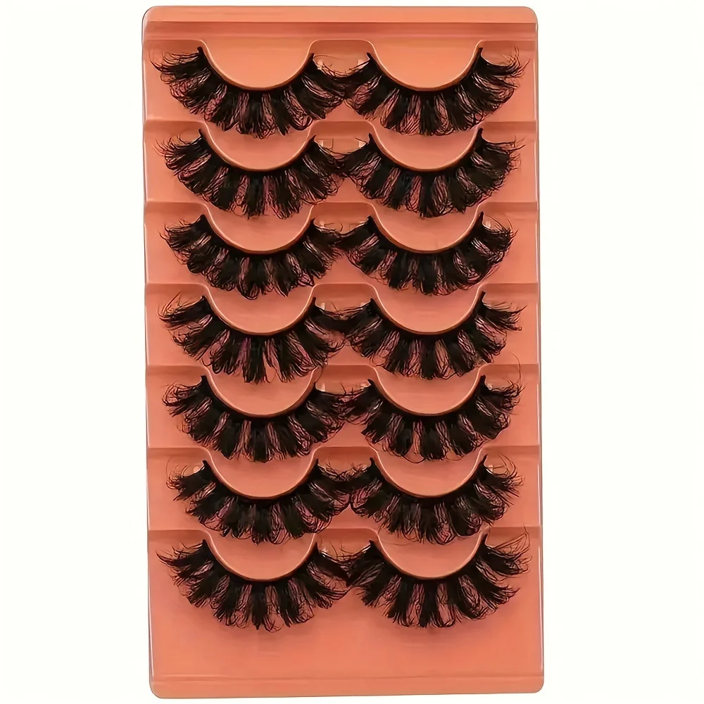 7 Pairs Faux Eyelashes, Fluffy False Eyelashes, 20mm Full Wispy Strip Eyelashes, 8D Volume Curly False Eyelashes