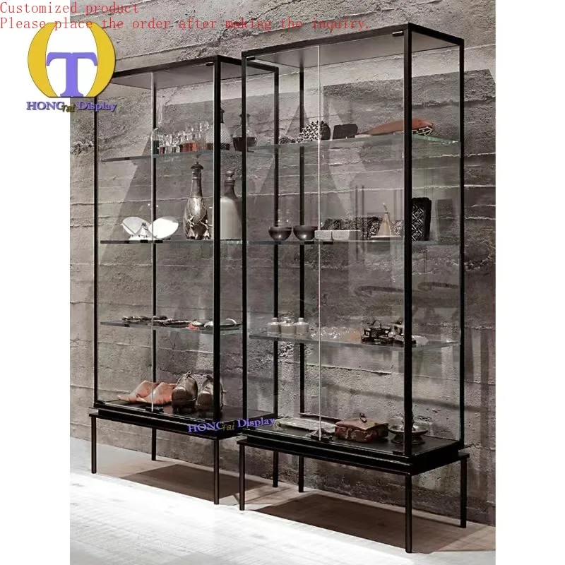 

Custom.New Style Glass Cabinet Aluminum Frame Three Layers Off the Ground High-Grade Luxury Tempered Glass Wall Cabinet