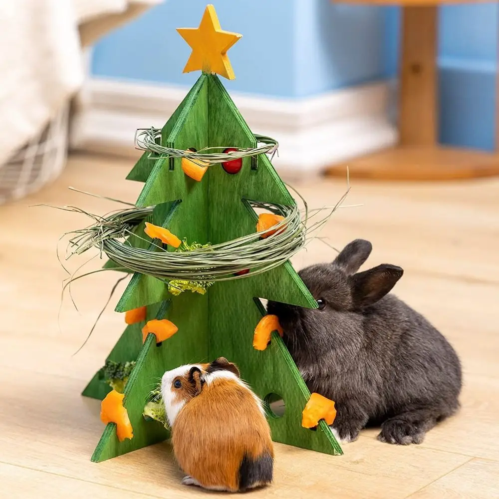 

Christmas Tree Rabbit Foraging Toys Wooden Bite Resistant Hamster Vegetable Rack DIY Hamster Puzzle Toys Pet Game Feeding Toys