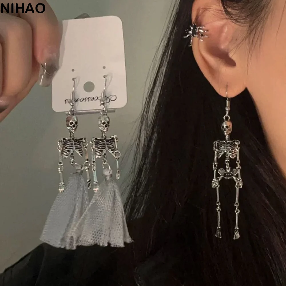 Hip Hop Skeleton Earrings Skull Detachable Halloween Earrings Jewelry Hollow Out Imitation Human Bone Earrings Accessories