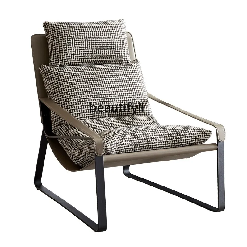 

Casual Italian Minimalist Designer down Light Luxury Chair Creative Lazy Living Room Houndstooth Recliner Single Sofa