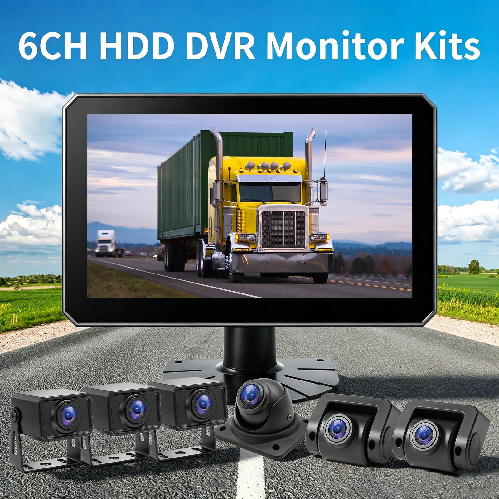 6Channel Hard Disk TF Card BSD Car Dvr Monitor Recorder With 6Pcs AHD Car Camera For Side Front Rear View 10INCH Monitor Kits