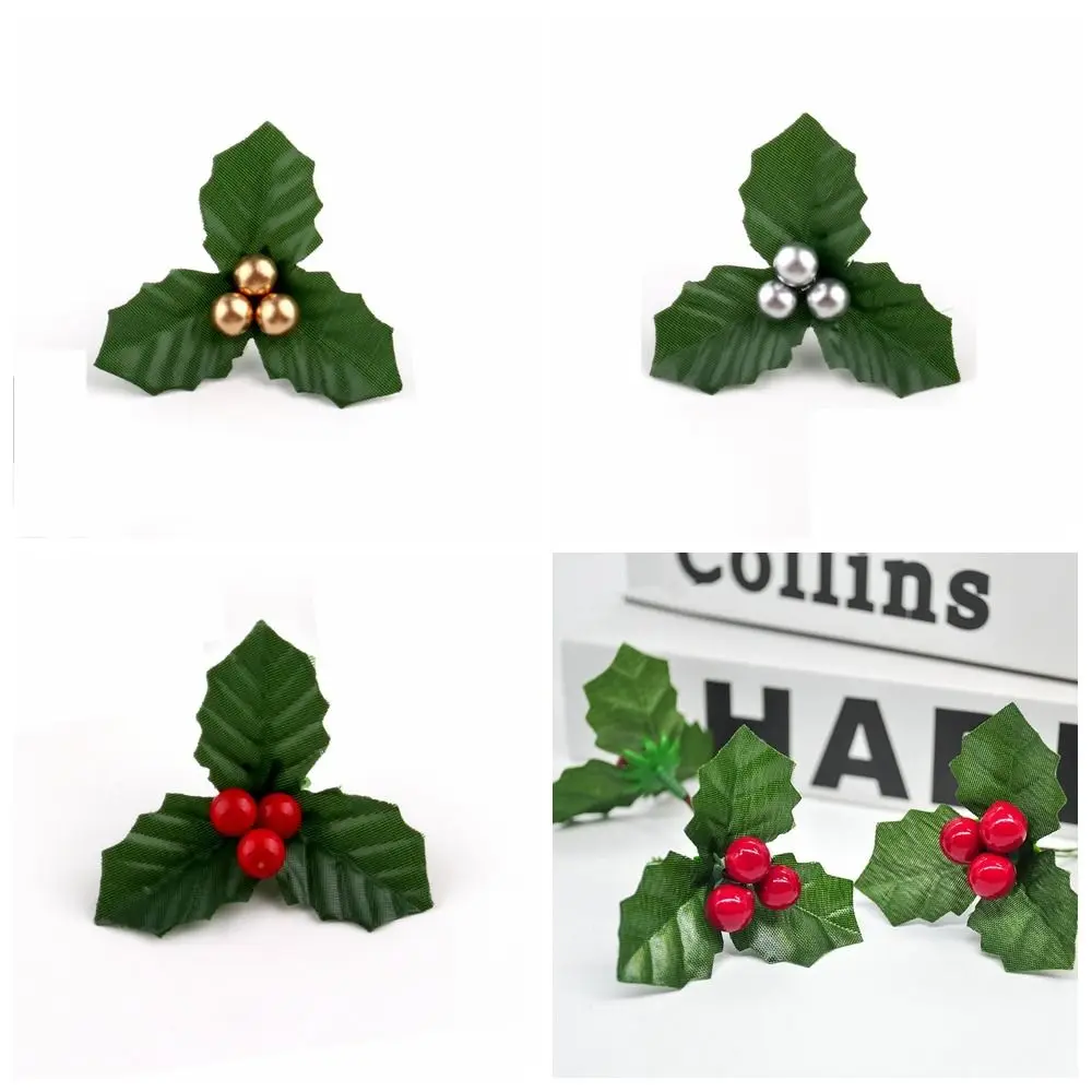 12Pcs/set Handmade Artificial Christmas Leaves Cute DIY Christmas Holly Wreaths Foam Mini Bonsai Plant Accessories Wedding