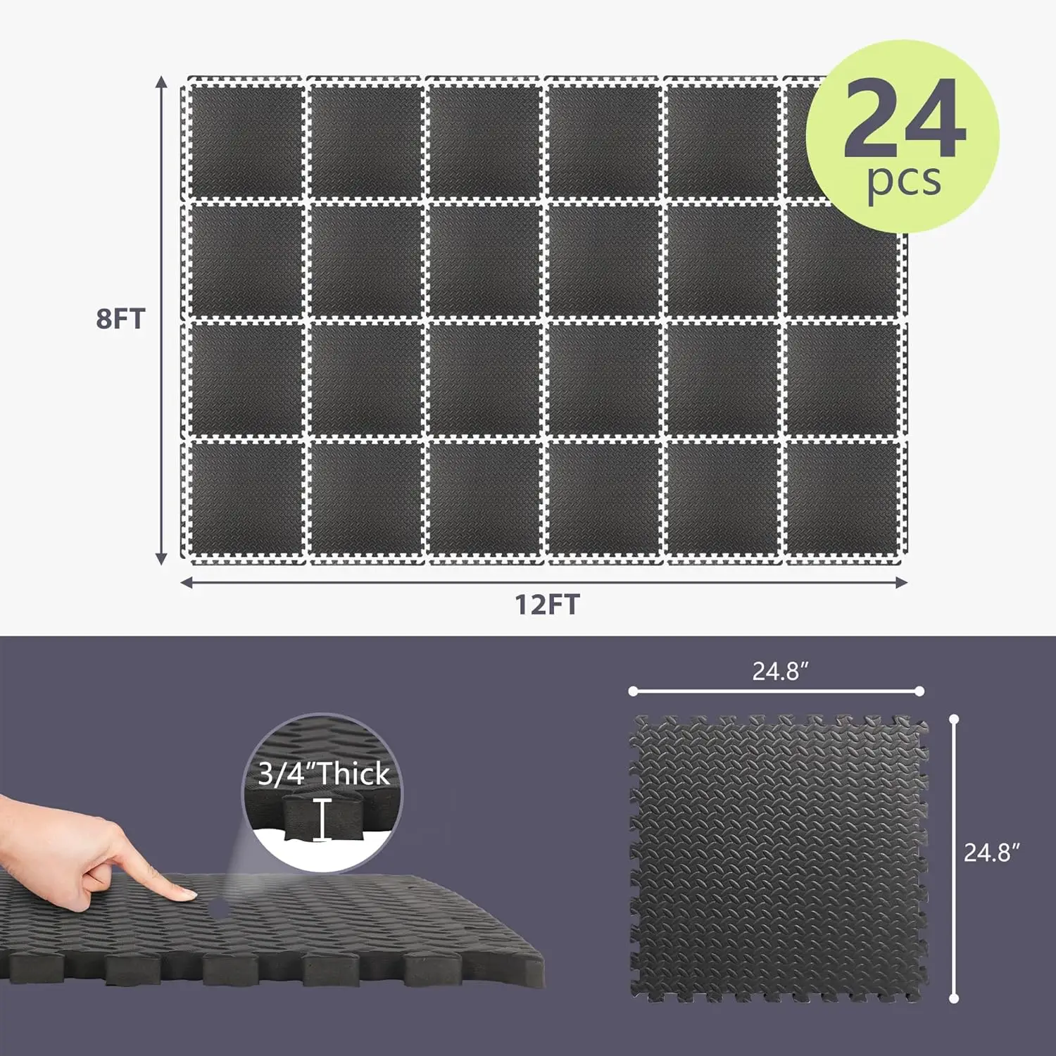 24 Pieces Puzzle Exercise Mat Extra Thick 3/4 Inches EVA Foam Interlocking Tiles Floor Gymnastics Mat Fitness Equipment Mat