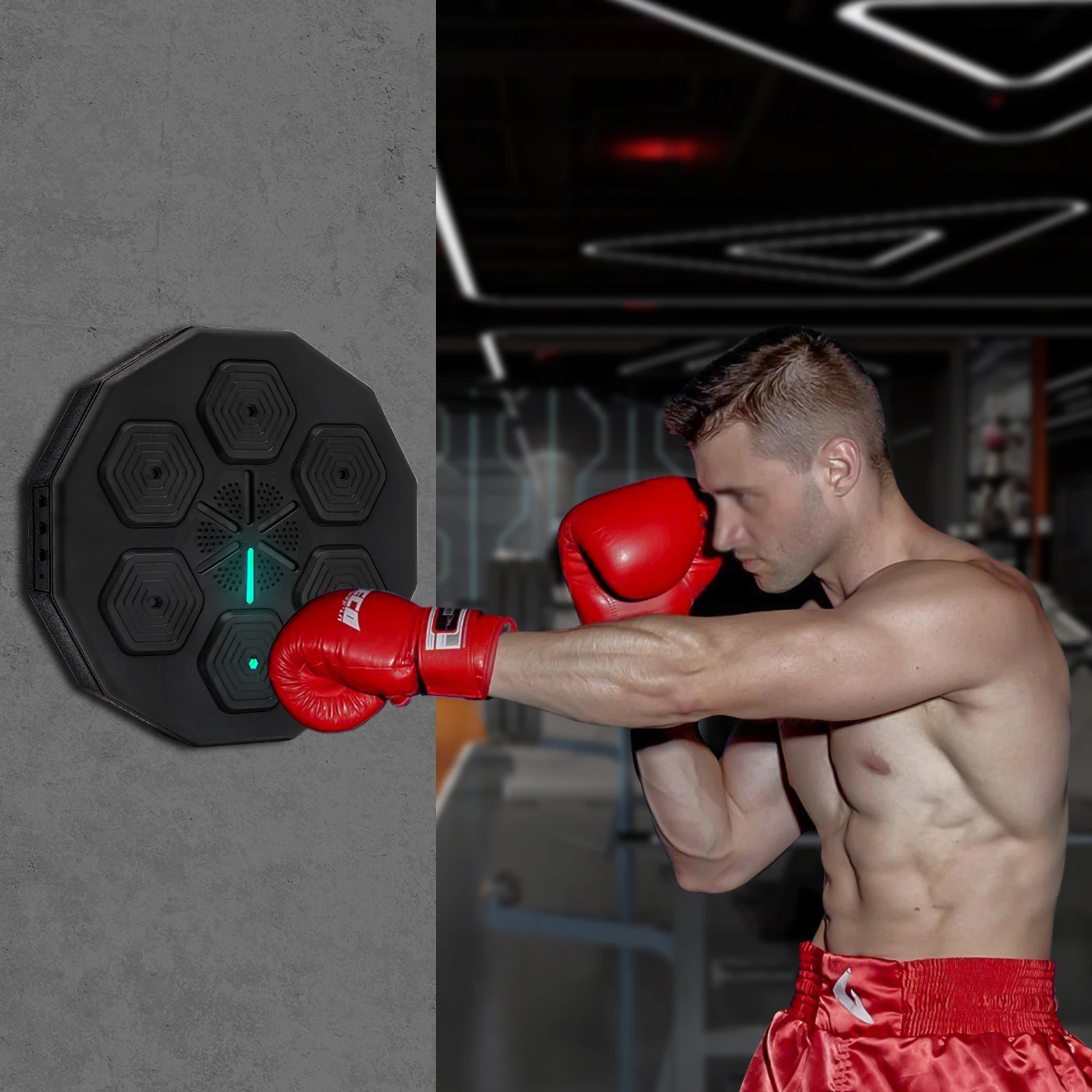 

Music Boxing Machine, Wall-Mounted LED Light Equipment with Bluetooth + Gloves + USB for Kickboxing Karate Home Gym Training