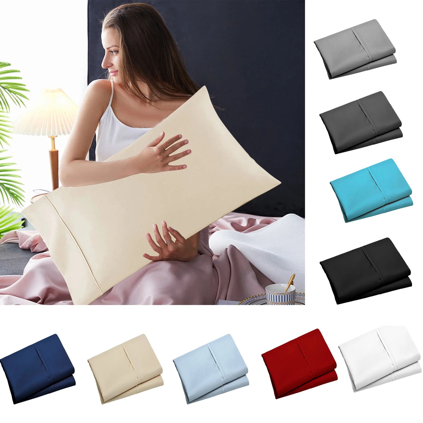 20x36In Envelope-style Pillowcase In Solid Color Set of Two Large Pillowcases Soft Brushed Microfiber Pillowcases Bedding Set