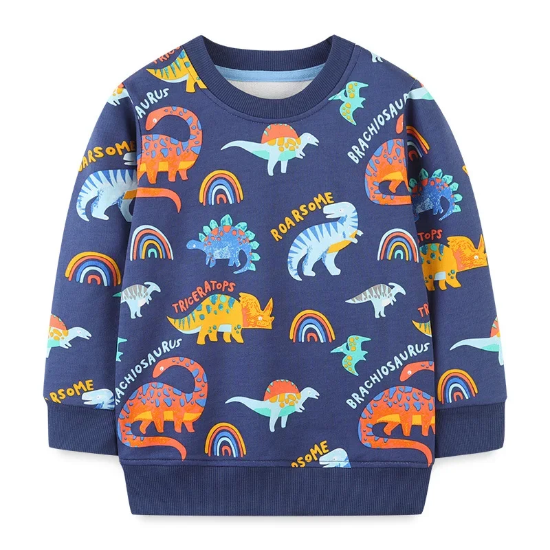 100% Cotton Sweatshirts Boys Pullover Tops  Dinosaur Print Hoodies Toddler Kids Crew Neck Long Sleeve Autumn Winter Clothes