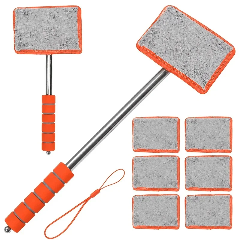 4Pcs Retractable Car Windshield Cleaning Brush Set, Replaceable Brush Head, Extended Handle Portable Window Cleaner Tool JJ5046