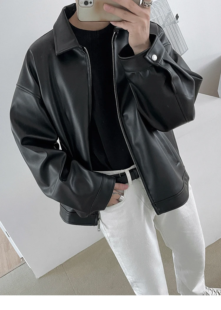 Mauroicardi Spring Autumn Cool Luxury Short Black Soft Light Pu Leather Jacket Men Zipper Casual Mens Jackets and Coats Fashion 8