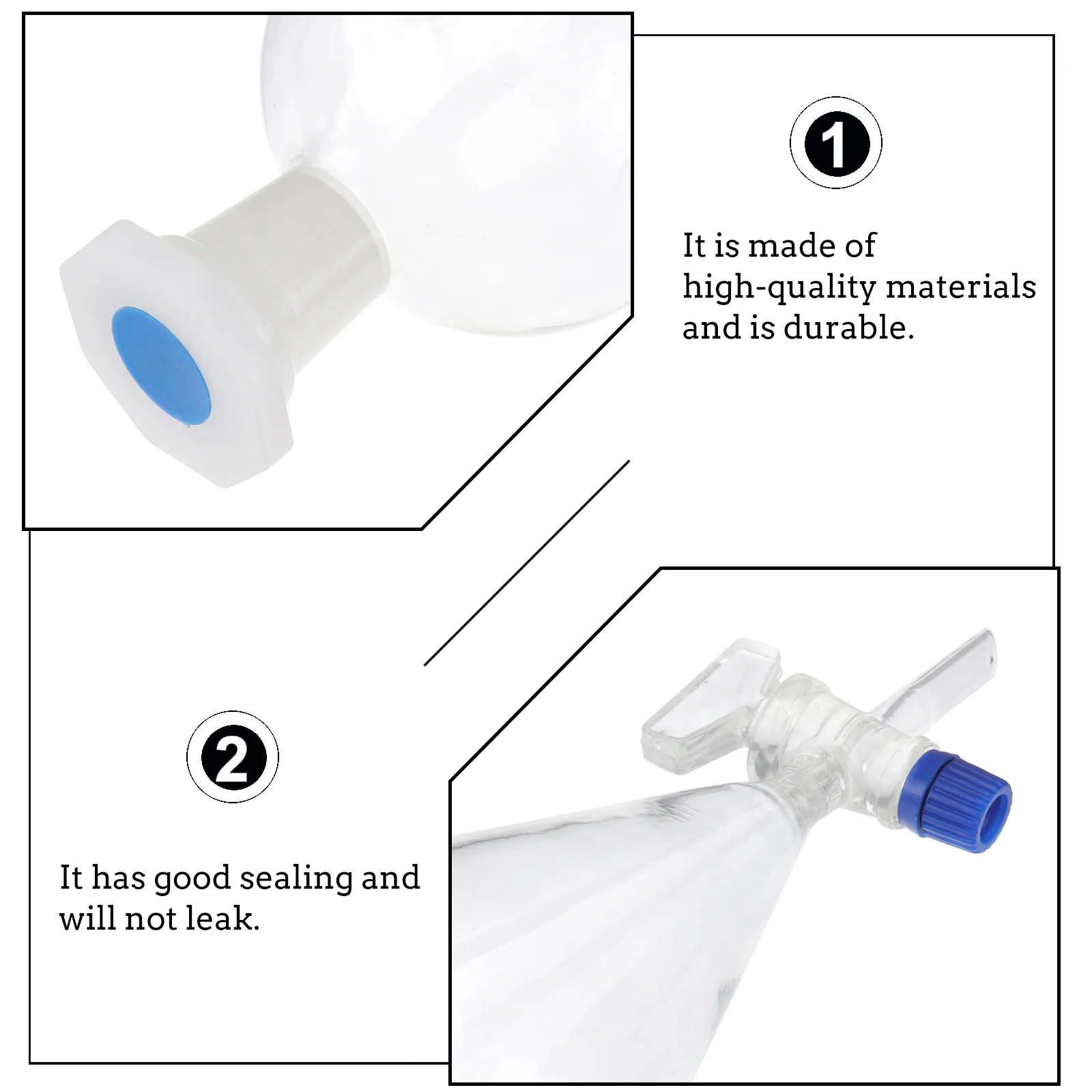 Imagem -04 - Frasco de Suporte com Juntas e Plugue Ptfe: 250ml Funil de Separação de Vidro Graduado Funil de Separação Cônico de Parede Pesada Laboratório