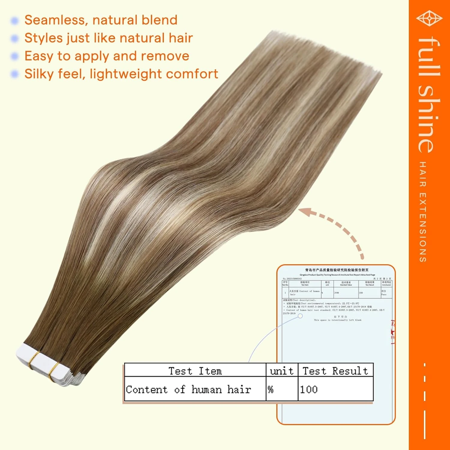 Full Shine Tape on Hair Extensions 40 Pcs Glue in 100% Real Straight Human Hair Extensions Skin Weft for Women