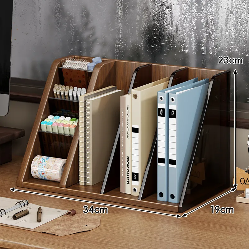 Desktop File Storage Box, Desk Organizer with Pen Holder & Small Book Stand, Office Workstation Storage Rack, Desk Accessories f