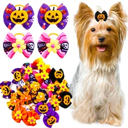 10PCS Pet Dog Hair Accessories Halloween Dog Bows Puoppy Bows With Rubber Bands Handmade Removable Pet Bows For Small Dogs