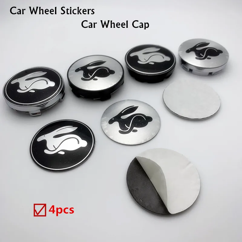 

4pcs 56mm or 60mm rabbit Car logo Wheel Center Cap rim Badge dust-proof covers Creative decoration emblem sticker