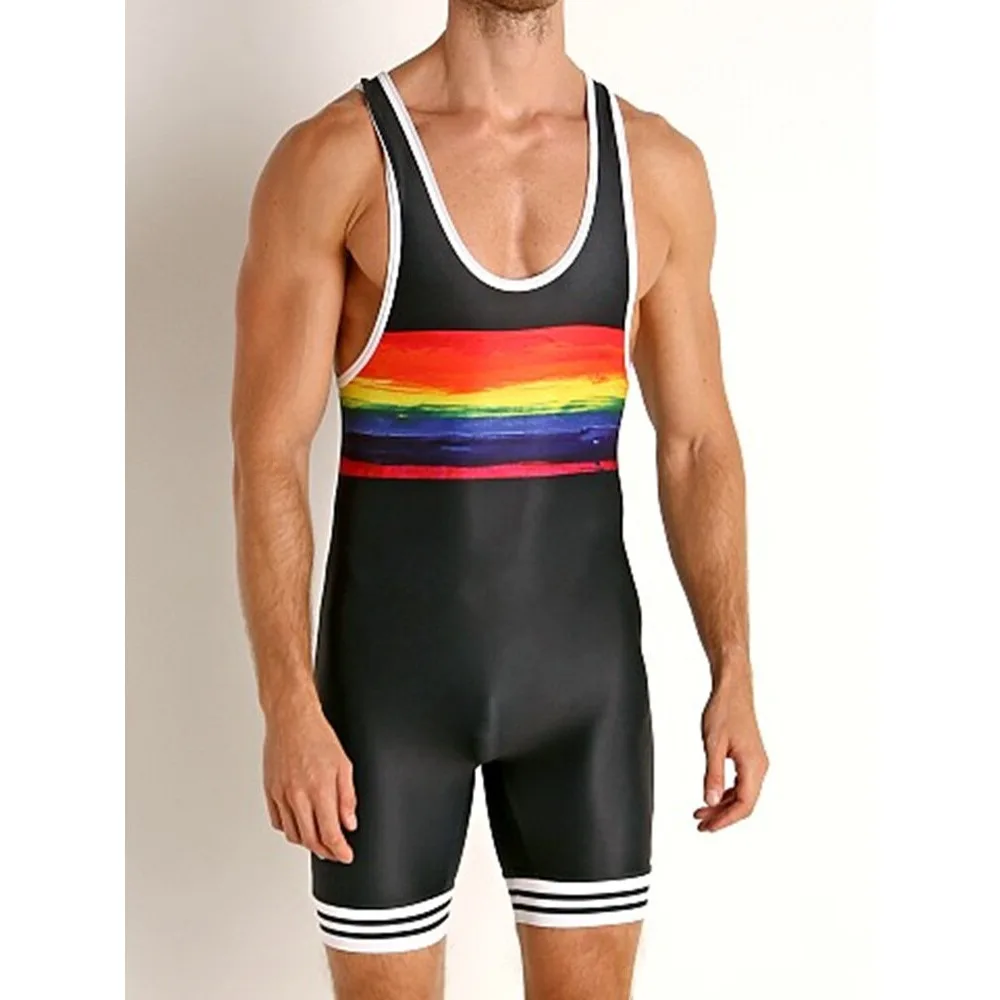 Summer Open Crotch Men One-Piece Underwear Sexy Sports Freestyle Wrestling Suit Man Boxer Swimsuit Sleeveless Vest Training Wear