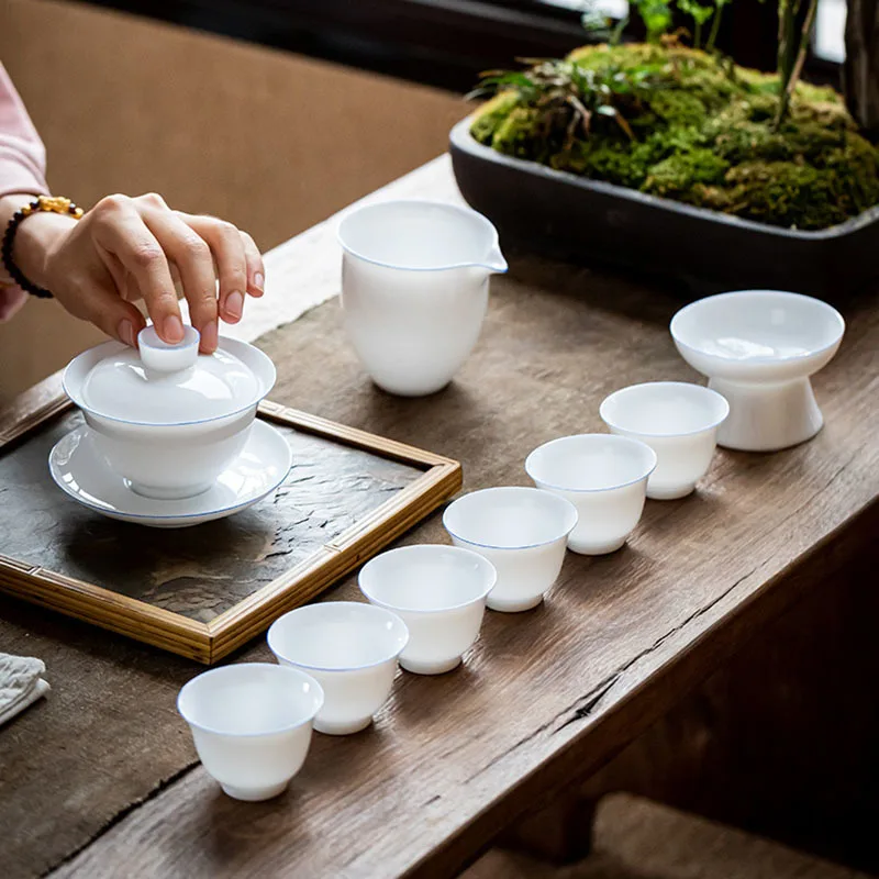 Boutique Sweet White Porcelain Tea Tureen Covered Bowl Tea Cup Single Non Hot Tea Set Tea Maker Ceramic Gaiwan Kung Fu Teaware