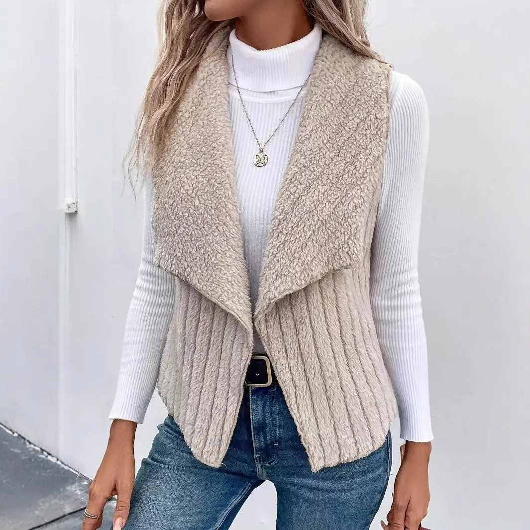 

Sleeveless Vest Top Women's Fashion Outerwear Regular Length Pure Color Commute Style Open Cardigan Style Inner Wear