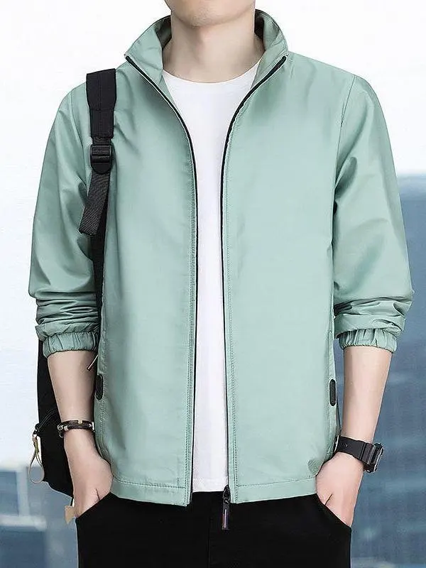 

Spring 2025 Men's ort Stand Collar Jaet Coat Sli Versatile Casual Breathable Stand Fit Autumn Faion Outerwear