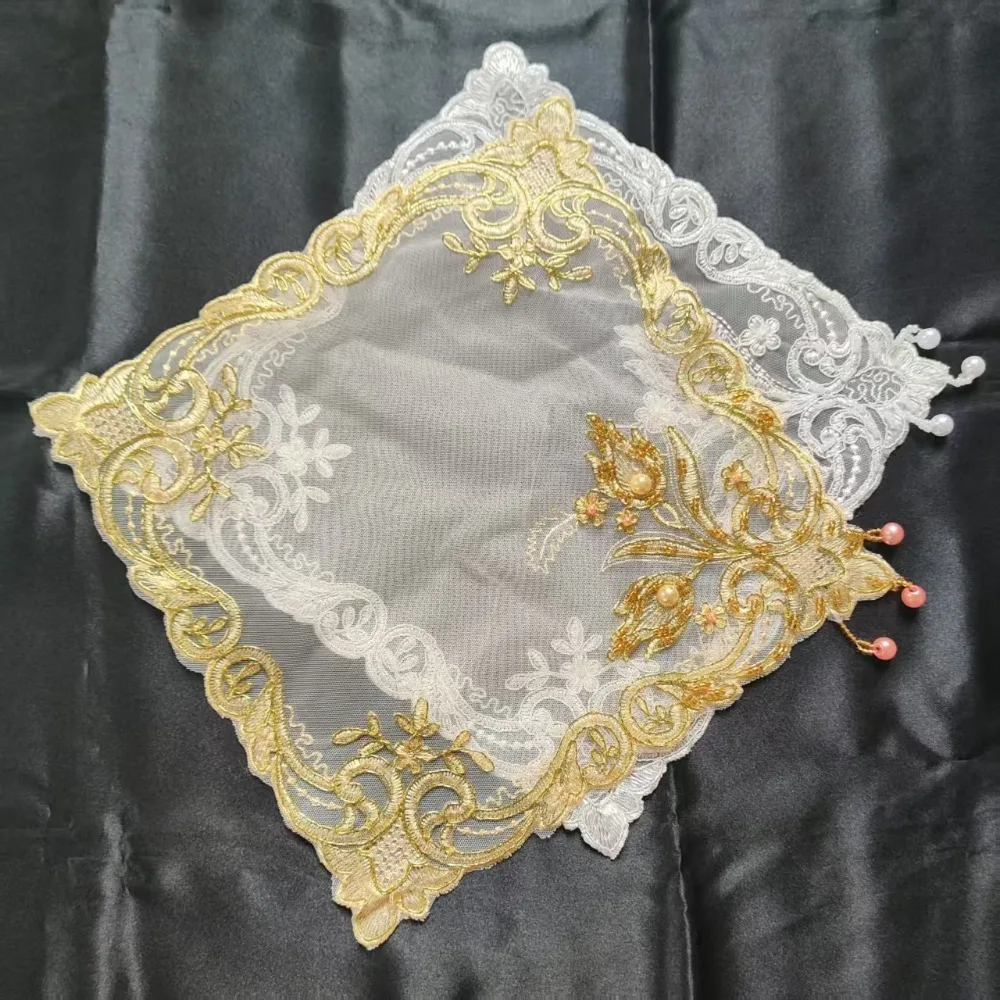 Golden Rose Embroidery Placemats 28cm Square Floral Decorative Mats Home Ornaments - view 2