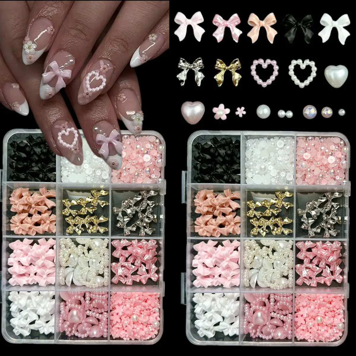 

1Box Multiple Style Ribbon Bows Resin Nail Charms Minimalist Colorful Ties Fruit Slice Hybrid Nail Art Decorations DIY Nail Sets