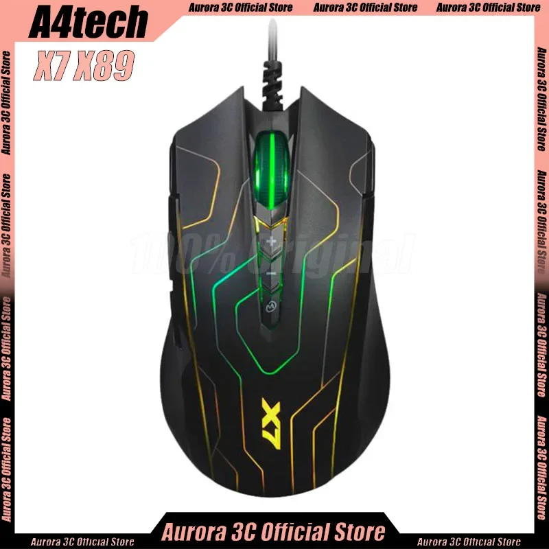 

A4tech X7 X89 Gamer Mouse Wired Lightweight 2400DPI PAW3212 Macros E-Sport RGB Light Office CSOL Gaming Mouse For Laptop PC Gif