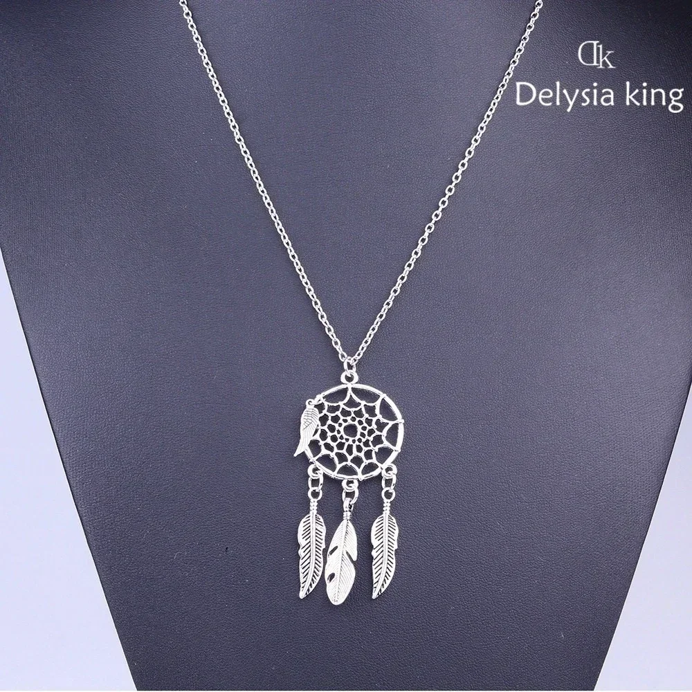 Delysia King New Attrape Reve Bijoux Femme Collier Plumes Pendentif Feuille Attrape-Reve Boho Vintage Dream Catcher Necklaces