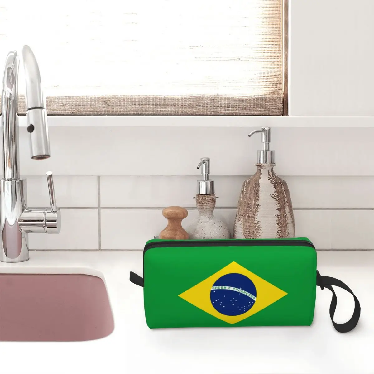 Borsa da toilette personalizzata con bandiera brasiliana per le donne scatola per Kit Dopp per la conservazione della bellezza delle signore