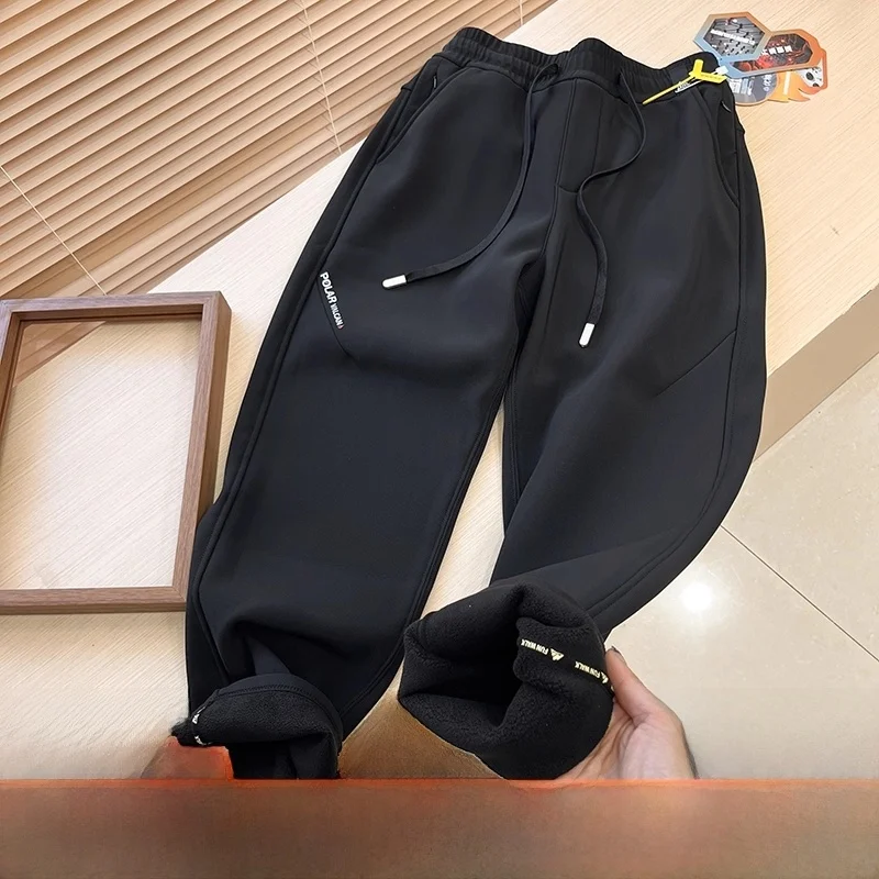 

Outdoor Men's Casual Trousers Winter New Straight Leg Wide Leg Dstring Elastic Waist Knee Pad Trendy Nylon Spandex Blend