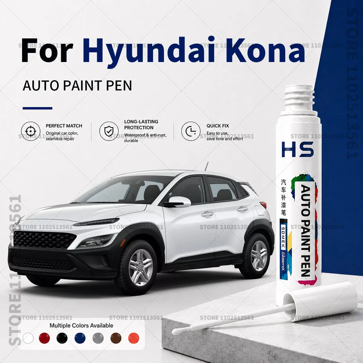For Hyundai Kona Touch Up Paint Pen – Quick Car Scratch Repair for Chips & Minor Scratches white Thunder gray Blue Cyber silver