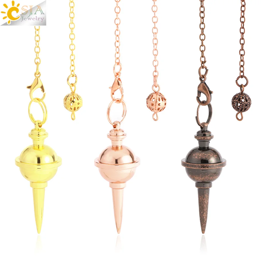 CSJA Metal Pendulum for Dowsing Divination Pendulos Spiral Gold Color Copper Cone Radiesthesia Pendulums Healing Pendule T027