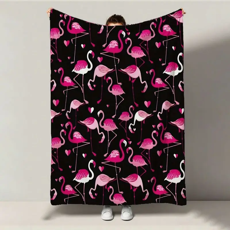 Top Pick Manta de lujo con forma de corazón de flamenco, estampado negro y rosa, regalo de Navidad para el día de la madre de San Valentín para todas las estaciones